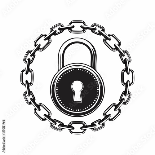Padlock And Chain Image vector. Black and white Padlock And Chain Image isolated on white background.