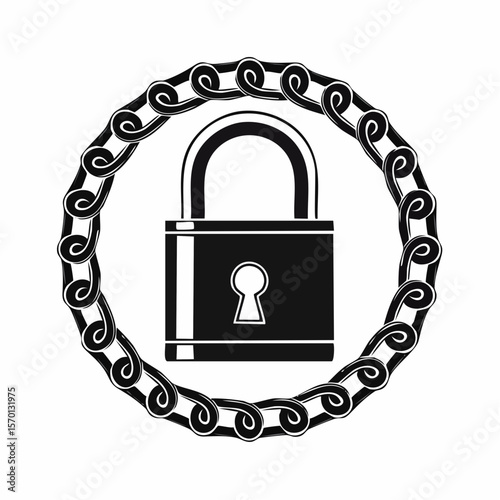 Padlock And Chain Image vector. Black and white Padlock And Chain Image isolated on white background.