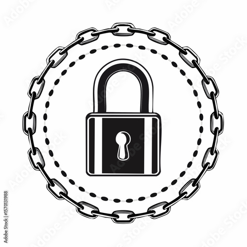 Padlock And Chain Image vector. Black and white Padlock And Chain Image isolated on white background.