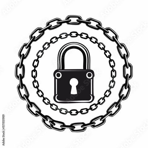 Padlock And Chain Image vector. Black and white Padlock And Chain Image isolated on white background.
