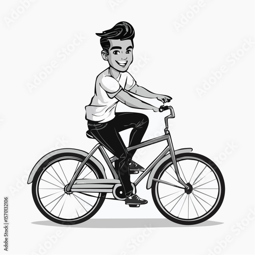Young Man riding a bicycle image vector isolated on white background.