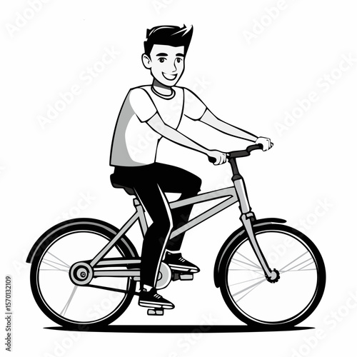 Young Man riding a bicycle image vector isolated on white background.