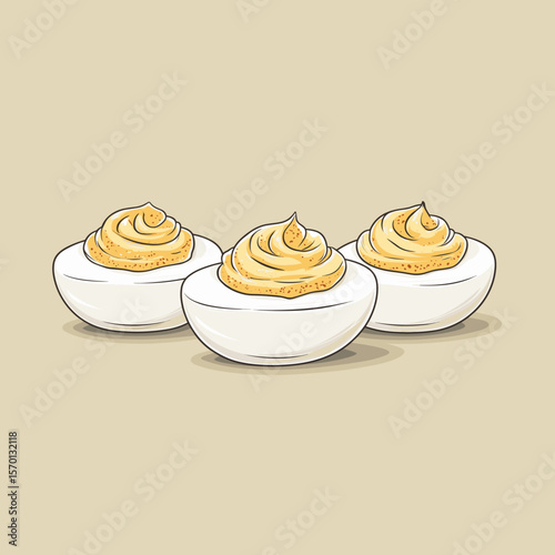 vintage and artistic depiction of three thanksgiving deviled eggs in line
