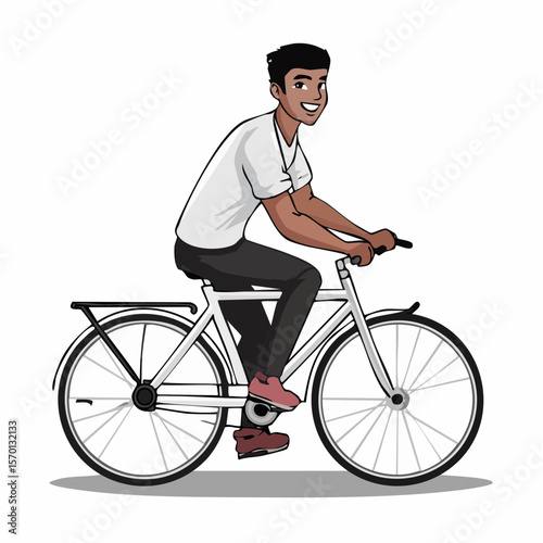 Young Man riding a bicycle image vector isolated on white background.