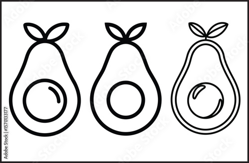 Avocado Outline Icons Set - Vector Collection of Linear Healthy Fruit Illustrations
