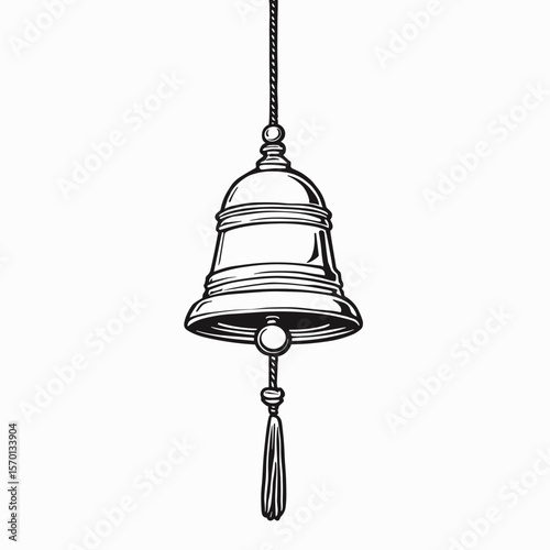 Vintage metal bell hanging on string with tassel for decoration  