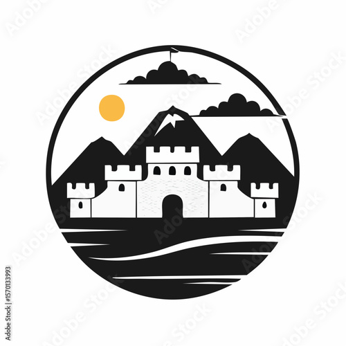 China Great Wall Image Vector. Black and white China Great Wall Image Vector on white background.