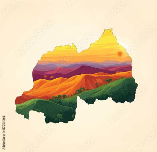 Rwanda's Landscape at Sunset A Colorful Illustration