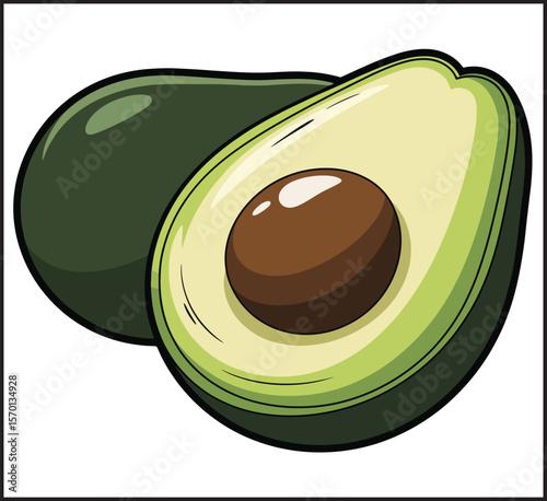 Avocado Whole and Half Slice Icon - Vector Collection of Green Healthy Fruit Illustration.