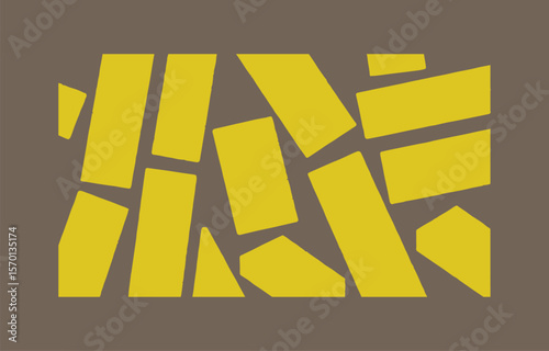 Abstract geometric pattern with irregular yellow shapes on a muted brown background creating a modern and minimalist design