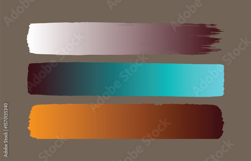 Three horizontal brush stroke color swatches with smooth gradients from light to dark on a muted brown background