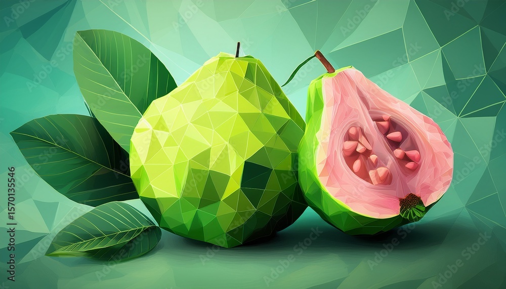 Naklejka premium guava low poly fruit background with abstract polygonal digital design