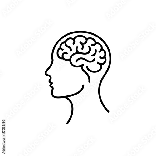 Simple outline icon of a human head profile with brain inside