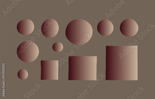 Abstract composition of rounded squares and circles with a subtle gradient effect against a muted brown background