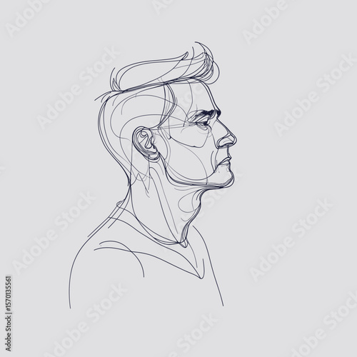 Outline of a young man in profile with modern hairstyle design  