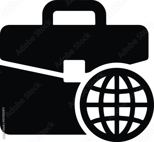 Silhouette briefcase with globe business global communication vector illustration