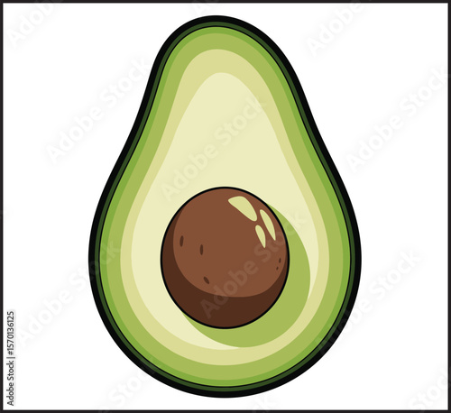Avocado Half Slice Icon - Vector Green Healthy Fruit Illustration