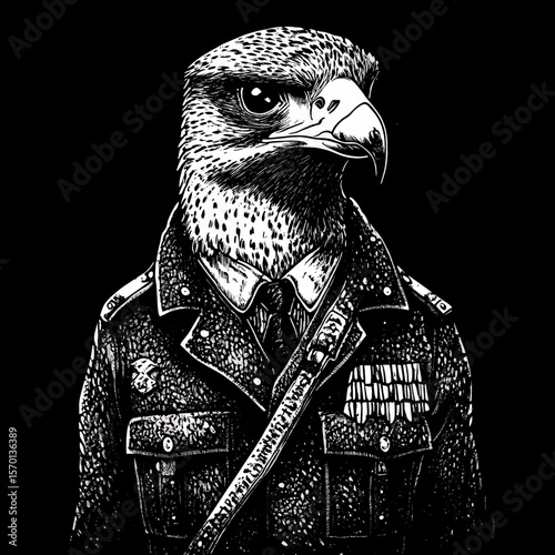 Majestic Bird in Military Uniform