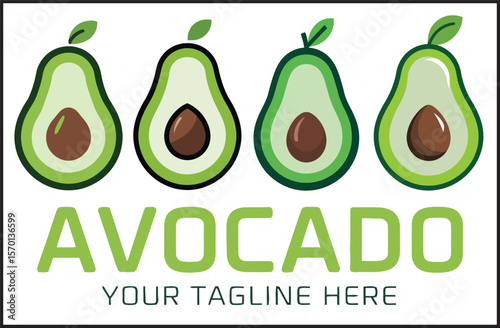 Avocado Half Slice Logo Set - Vector Collection of Green Fruit Brand Illustrations