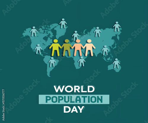World Population Day poster with people group around planet earth
