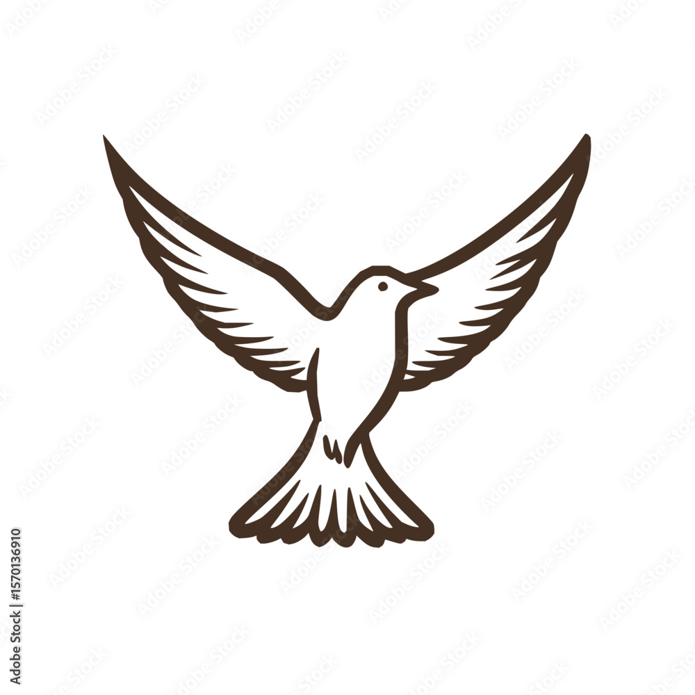 Fototapeta premium Illustration of a bird with its wings spread wide open, viewed from the front in a simple line drawing