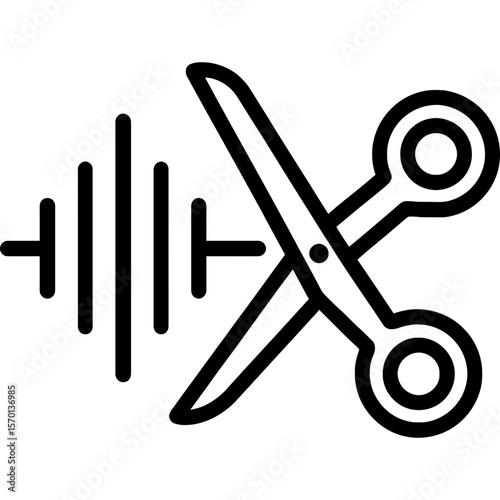Audio editing scissors outline icon vector