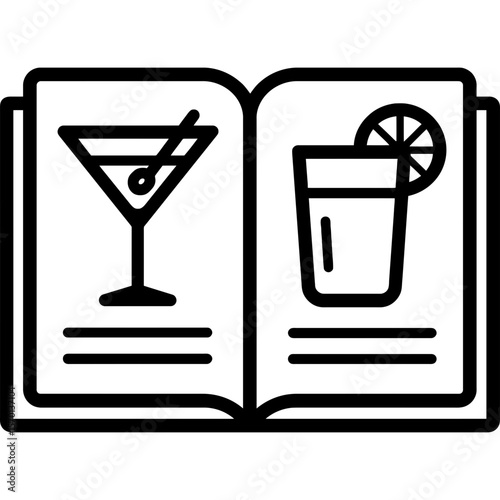 Cocktail recipe book outline icon vector