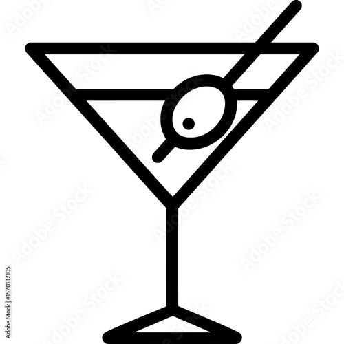 Martini glass with olive outline icon vector