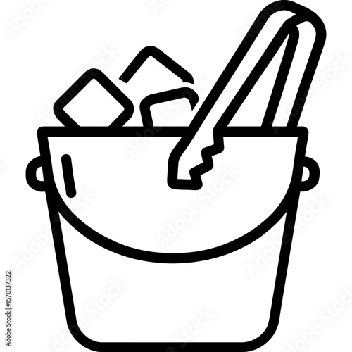 Ice bucket and tongs outline icon vector