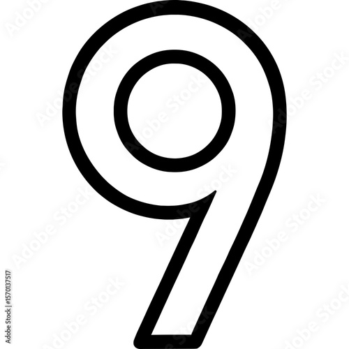 Number nine (9) outline icon vector