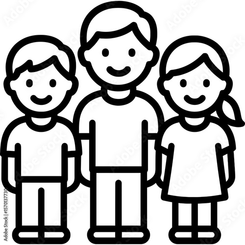 Siblings standing together outline icon vector