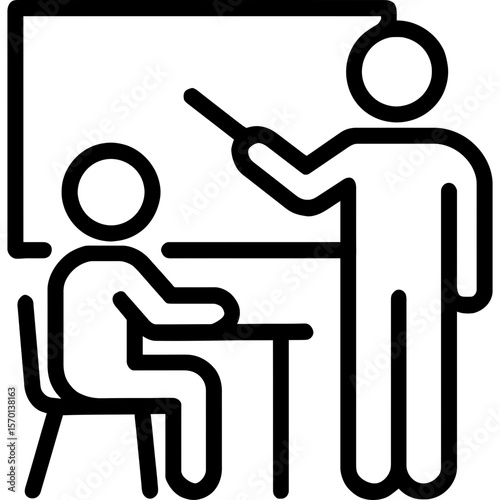 Teacher and student classroom interaction outline icon vector