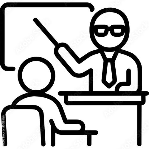 Teacher and student classroom interaction outline icon vector