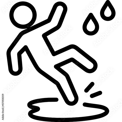 Wet floor caution outline icon vector