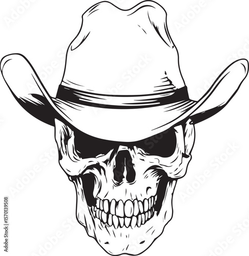Cowboy Skull Silhouette Vector Illustration on Transparent Background