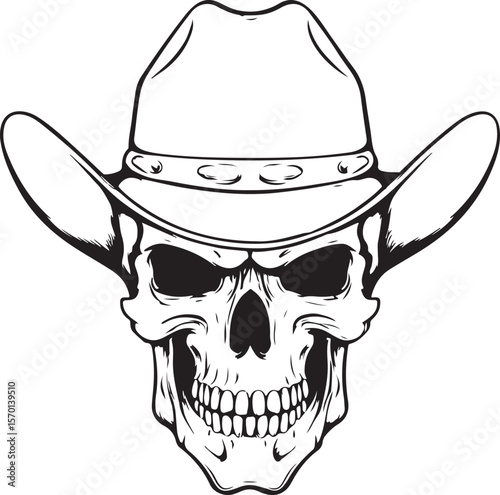 Cowboy Skull Silhouette Vector Illustration on Transparent Background