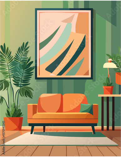Mockup poster frame in modern living room
