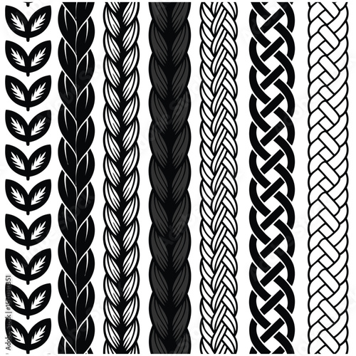 Black and White Braided Patterns Seamless Vertical Stripes