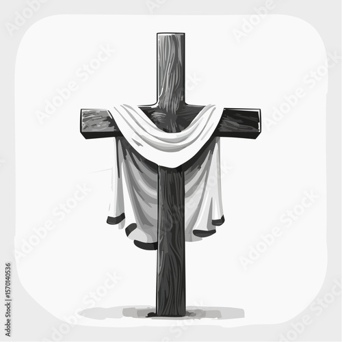 Holy Christian Cross Draped with a Pure White Cloth in a Sacred Vector Illustration