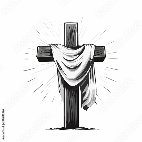 Holy Christian Cross Draped with a Pure White Cloth in a Sacred Vector Illustration