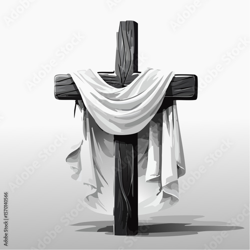 Holy Christian Cross Draped with a Pure White Cloth in a Sacred Vector Illustration