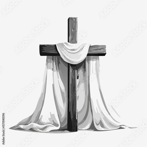 Holy Christian Cross Draped with a Pure White Cloth in a Sacred Vector Illustration