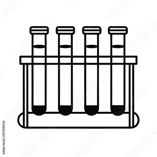 Blood sample collection tubes in rack medical line art Vector illustration