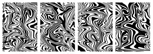 Liquid or marble texture. Abstract fluid ink background. Black and white banners