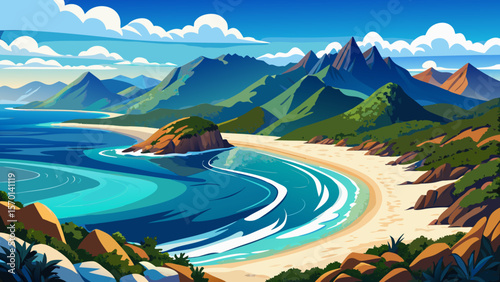 Freycinet National Park’s Wineglass Bay curves in a perfect crescent, framed by rugged peaks and silky white sands.
