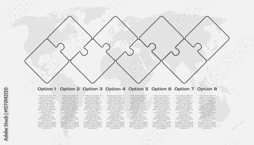 Eight steps line infographic, puzzle diagram