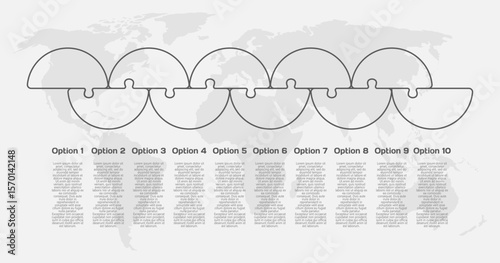Ten steps line infographic, puzzle diagram