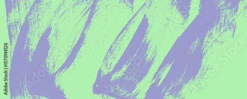 Noisy violet spiral brush strokes with spray texture on green trendy background. Grainy bold brush strokes with scattered tiny dots texture. Modern graffiti bg. Gritty trendy colored graphic wallpaper