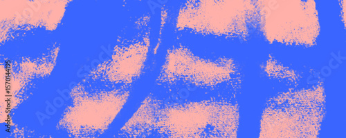 Halftone pink background with blue bold brush strokes. Punk street art template design. Duo tone grid texture with retro halftone effect. Vintage or retro style overlay. Hand drawn urban style bg.