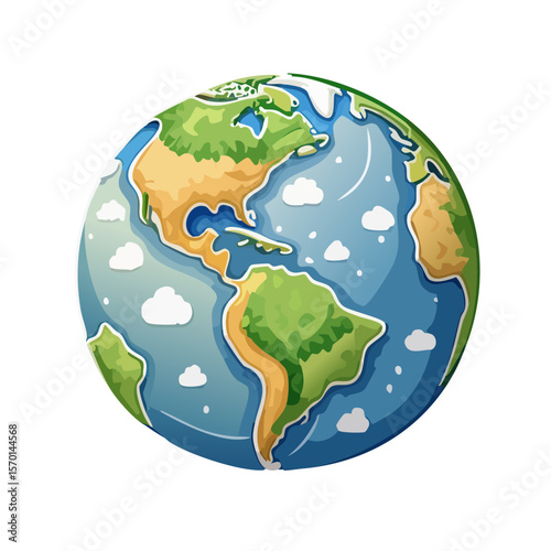 Illustration of a Earth globe showing the Americas continent with white clouds on a black background.